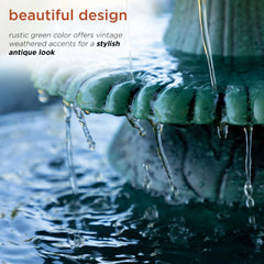 Alpine Corporation fountain placed in garden among plants adding visual interest and natural ambiance