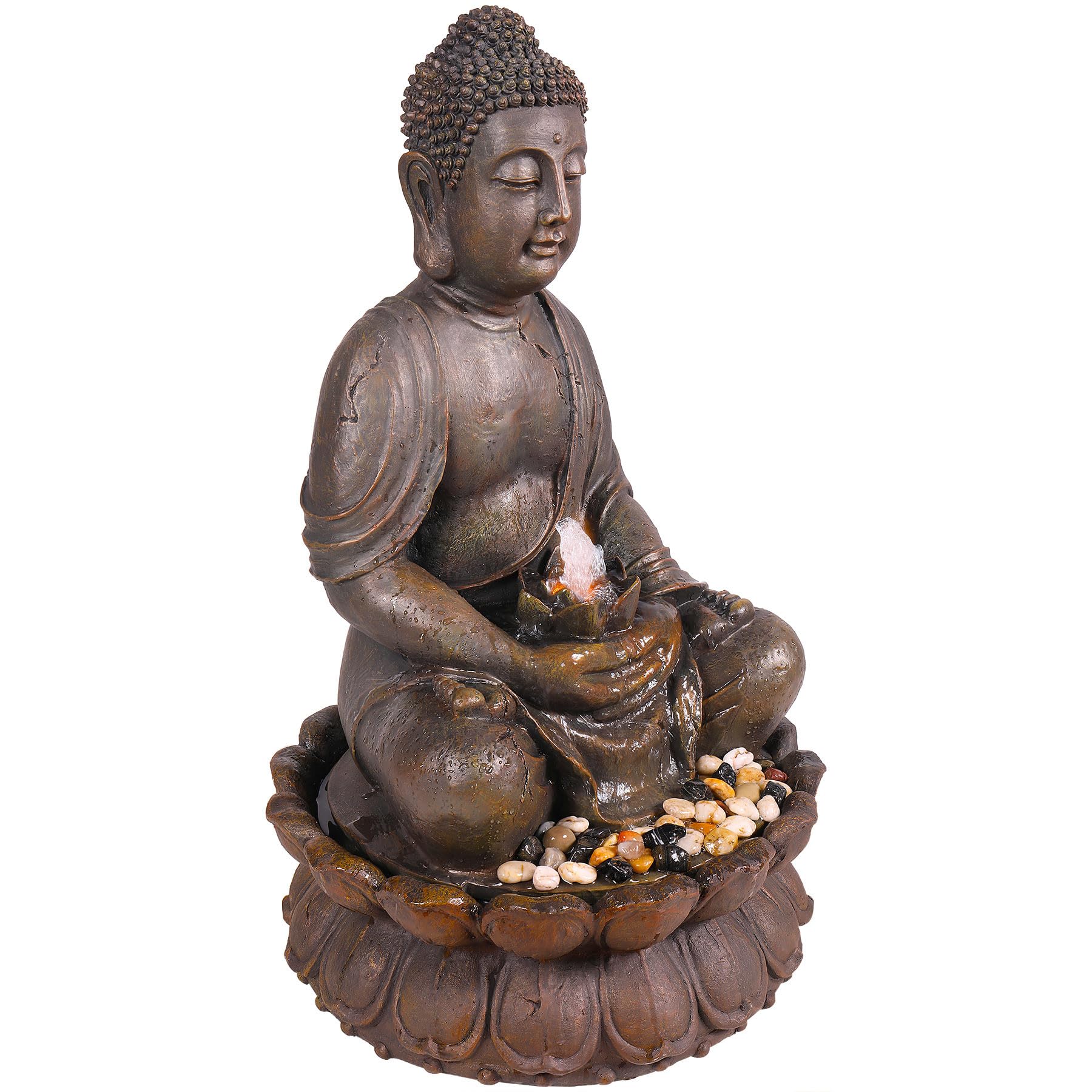 Alpine Corporation fountain in a meditation corner promoting mindful calm indoors