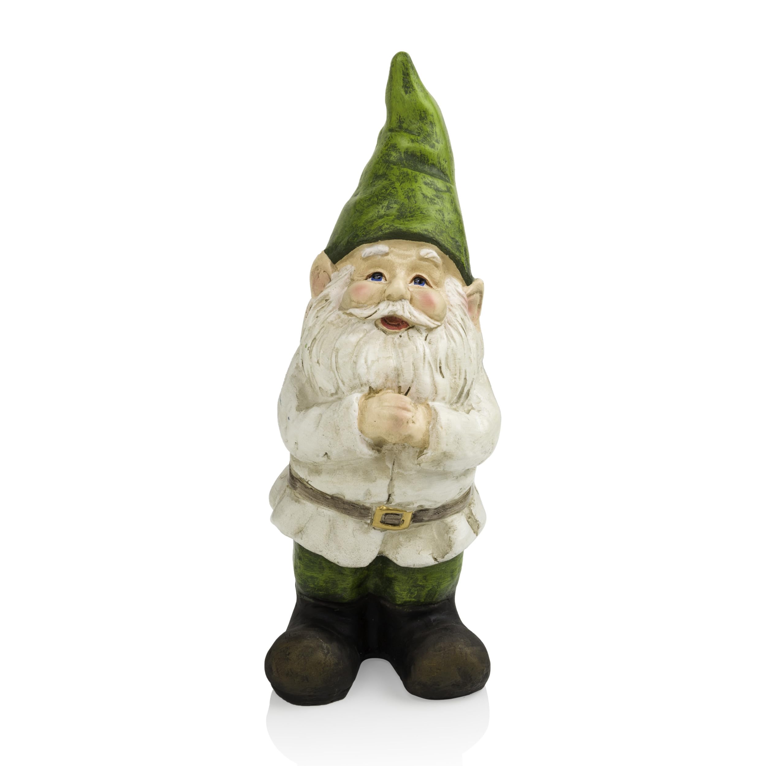 Alpine Corporation gnome front view showing full statue and earthtone finish for curb appeal