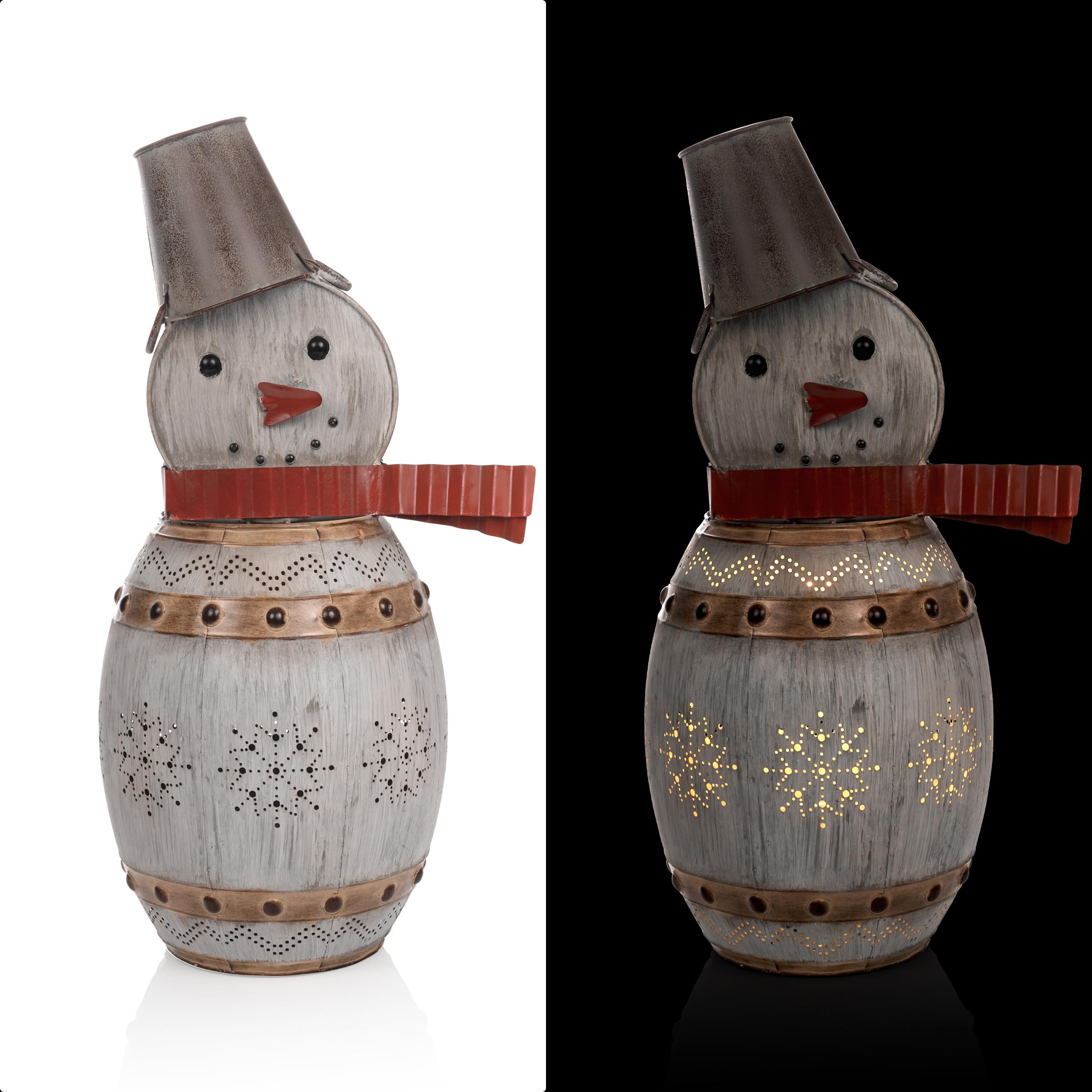 Alpine Corporation close-up of metal texture and painted snowman details for durability