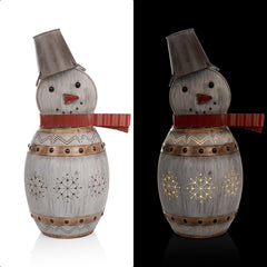 Alpine Corporation close-up of metal texture and painted snowman details for durability
