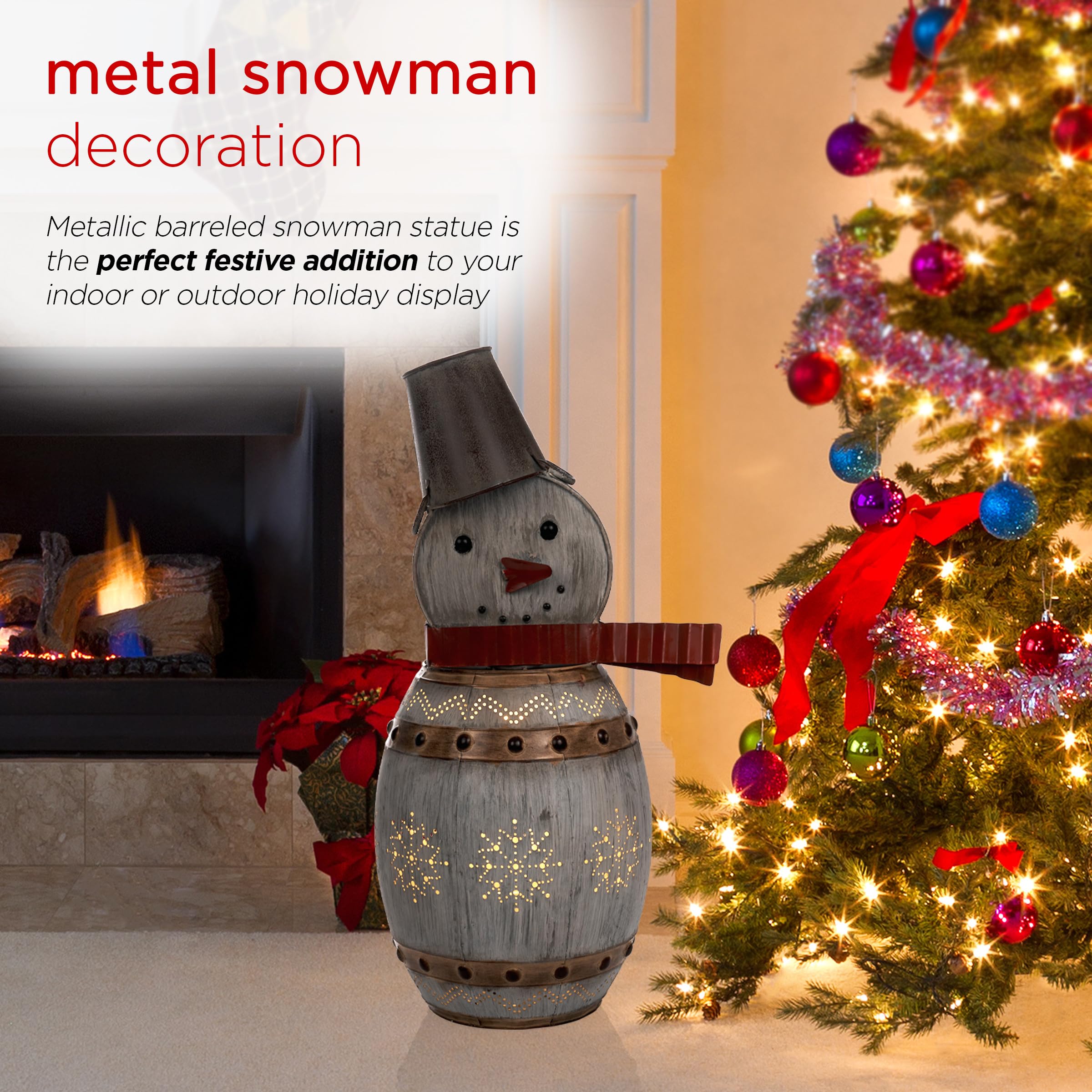 Alpine Corporation snowman illuminated at night creating cozy outdoor ambiance