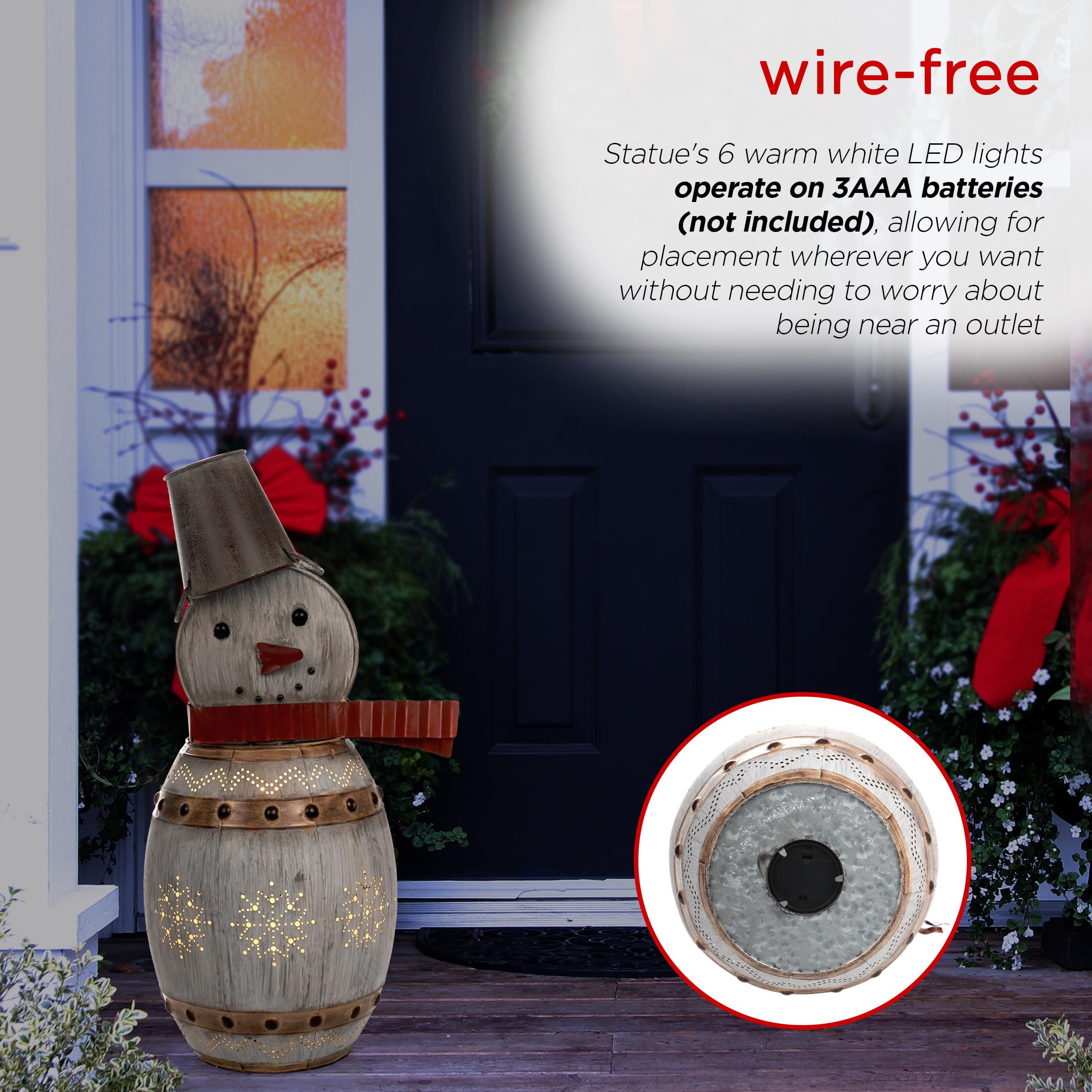 Alpine Corporation snowman next to a chair for clear size and scale reference