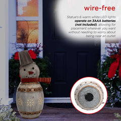 Alpine Corporation snowman next to a chair for clear size and scale reference