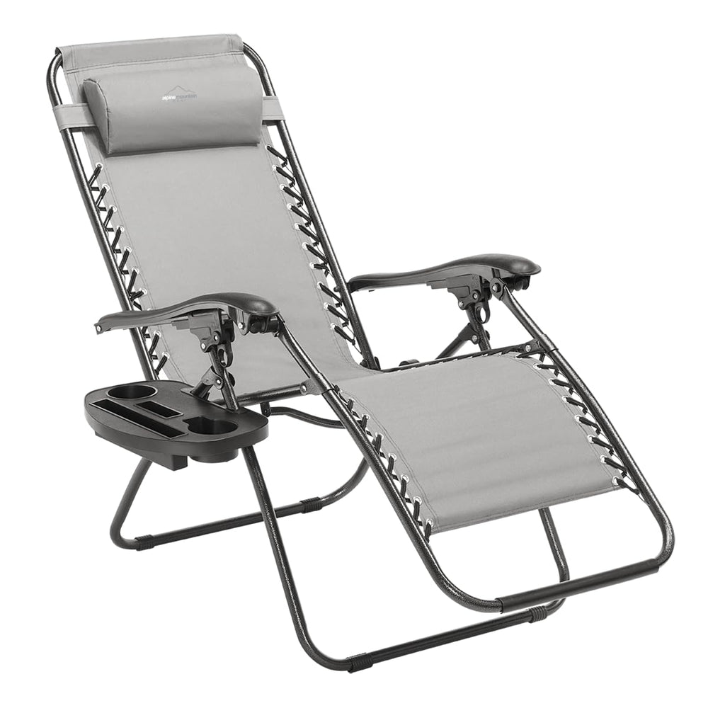 Alpine Mountain Gear front view showing chair with table and roomy seat benefit