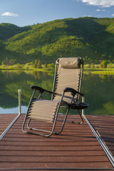 Alpine Mountain Gear side table closeup holding a cup for easy reach benefit