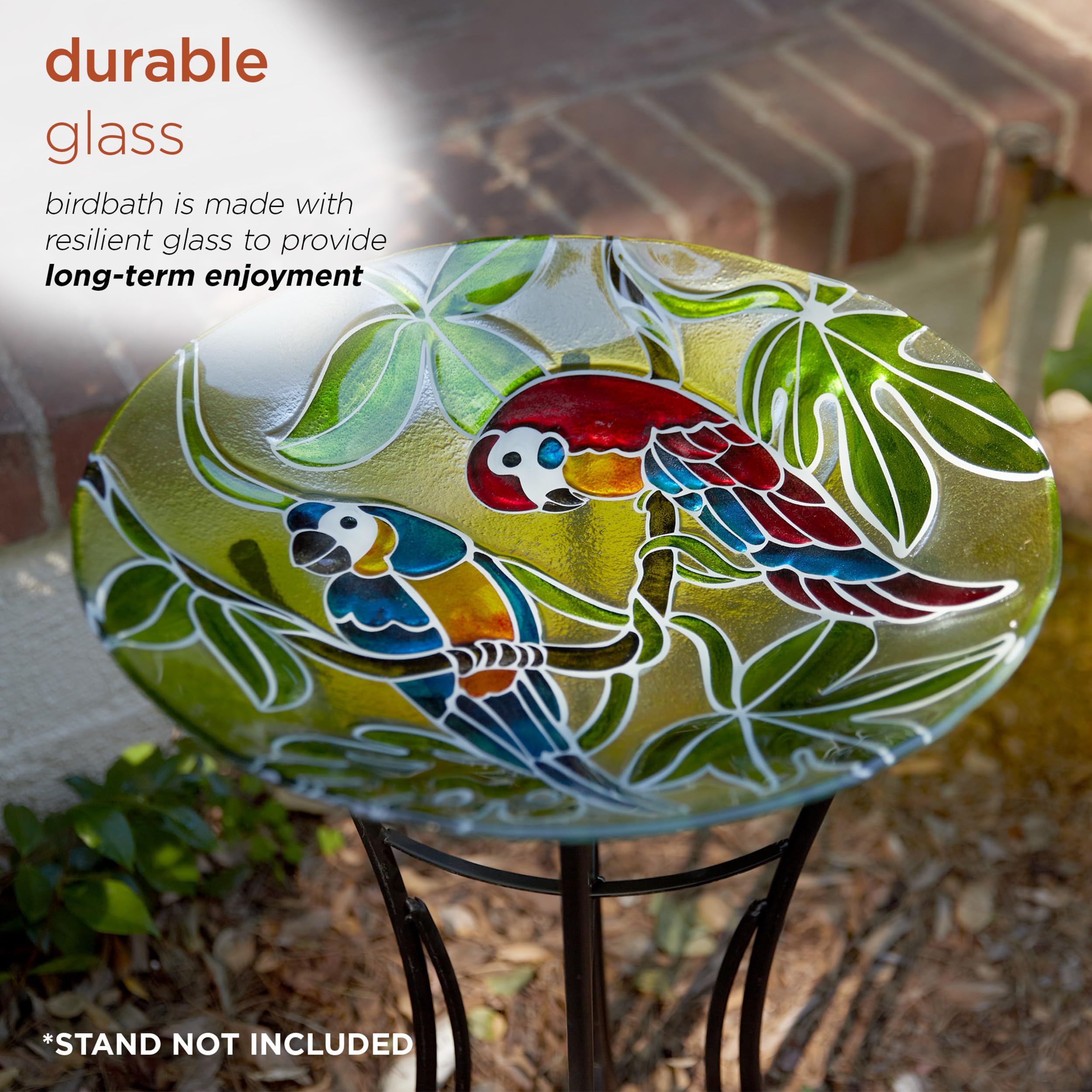 Alpine Corporation close-up of hand-painted parrot details highlighting vibrant outdoor finish