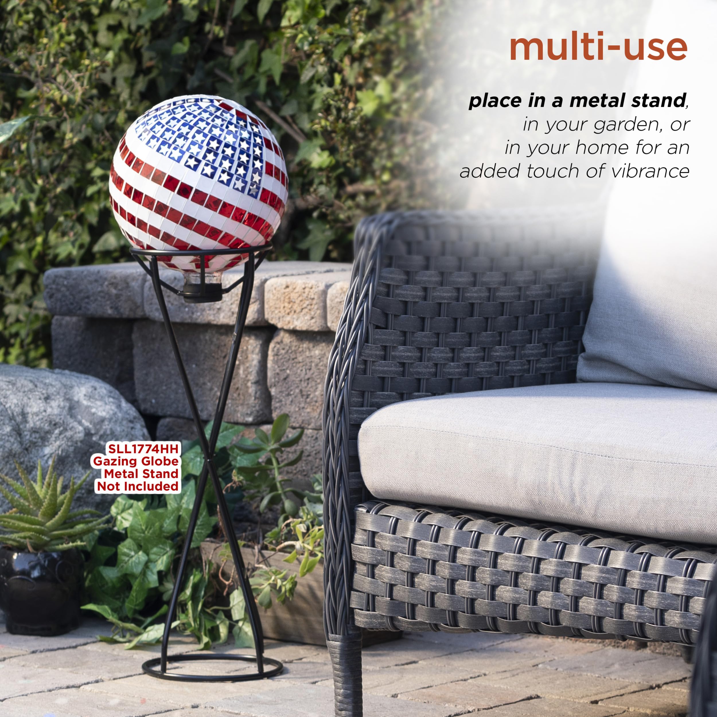 Alpine Corporation globe nestled in garden demonstrating vibrant landscape accent