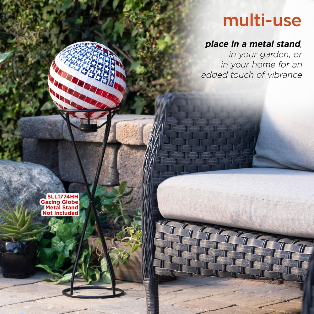 Alpine Corporation globe nestled in garden demonstrating vibrant landscape accent