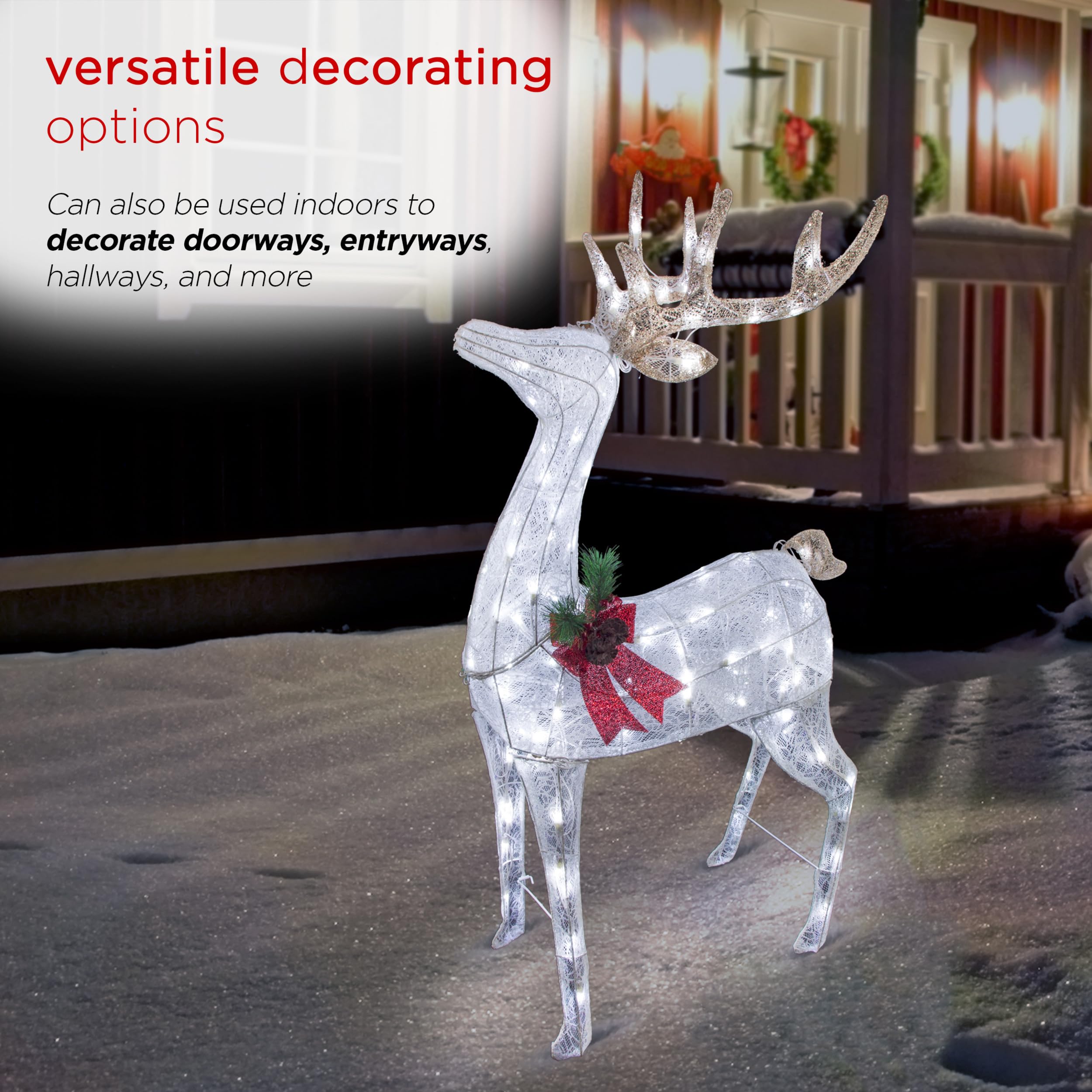Alpine Corporation reindeer lit at dusk creating warm cool-white ambiance