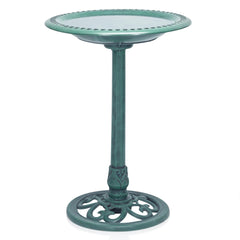 Alpine Corporation front view aged green birdbath showing elegant garden focal point