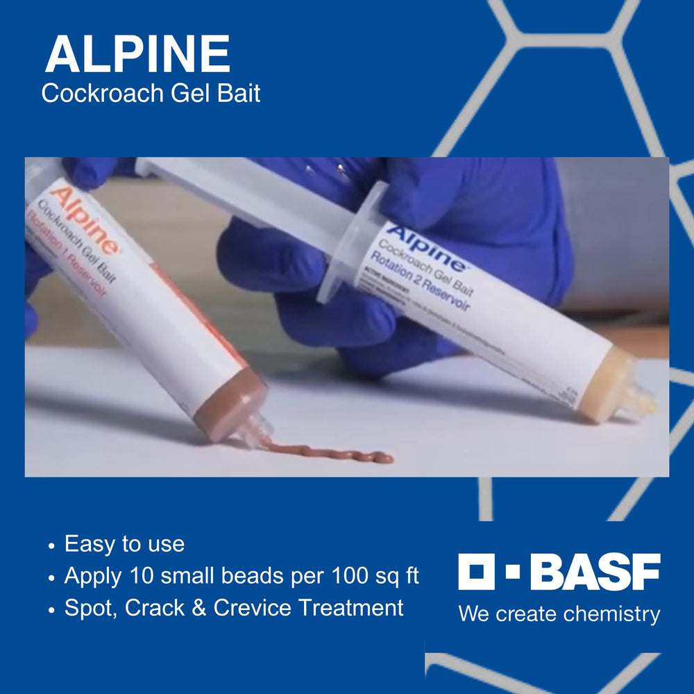 Close-up of Alpine tube label showing dinotefuran active ingredient for targeted control