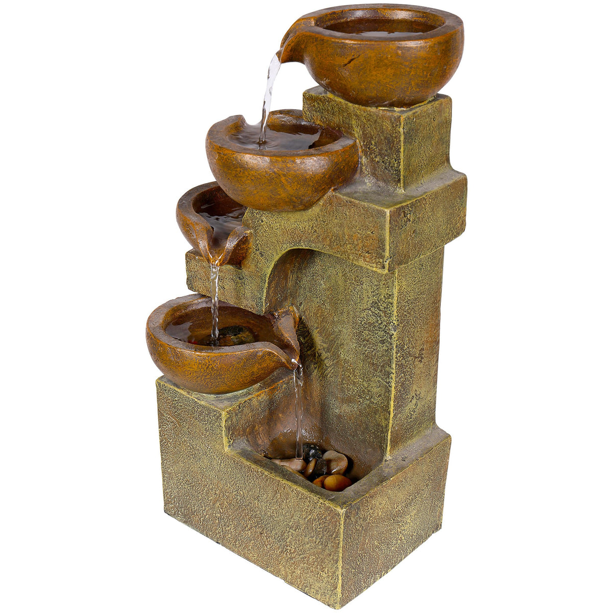 Alpine Corporation fountain front view showing rustic stone-look and calming water