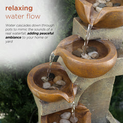 Alpine Corporation side detail of water pouring between pots demonstrating gentle cascade