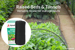 AlpineReach trimmed netting covering a raised bed providing customizable garden coverage
