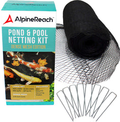 AlpineReach front view of pond net kit showing cover and staples protecting pond