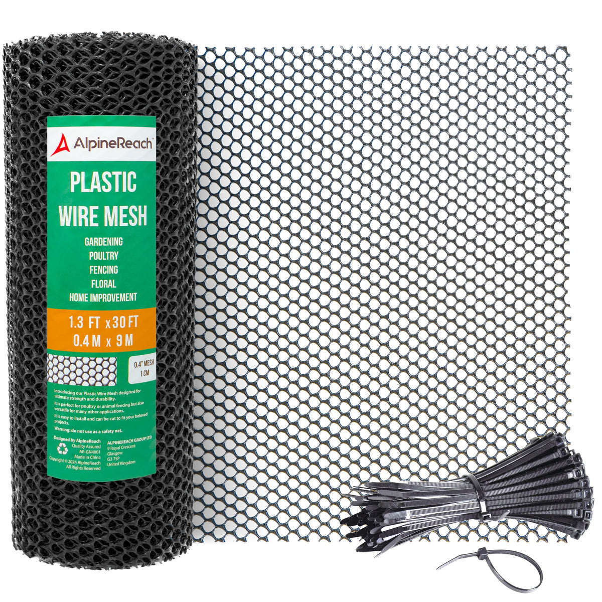 AlpineReach front roll packaging showing product and included zip ties for quick setup