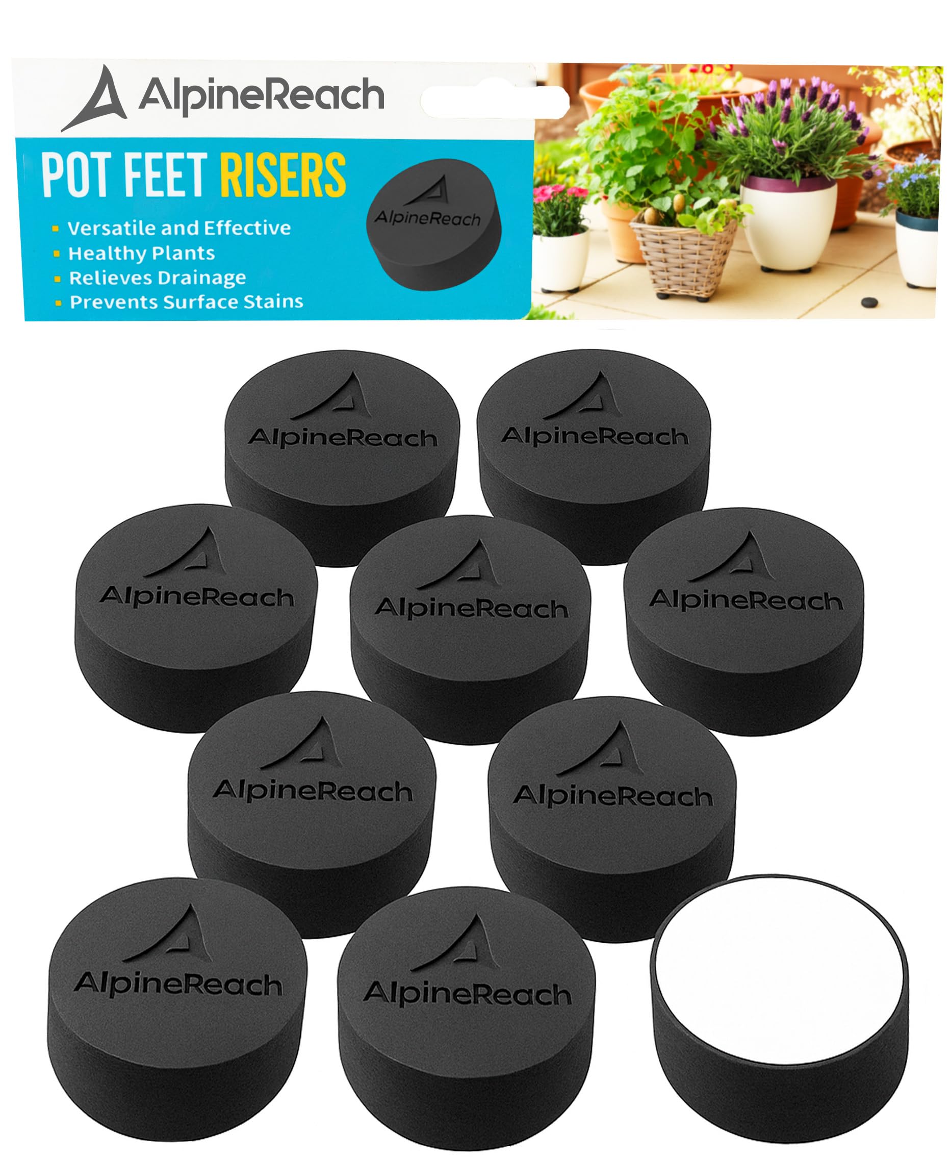 AlpineReach front pack of 20 risers showing product and adhesive pads protects surfaces
