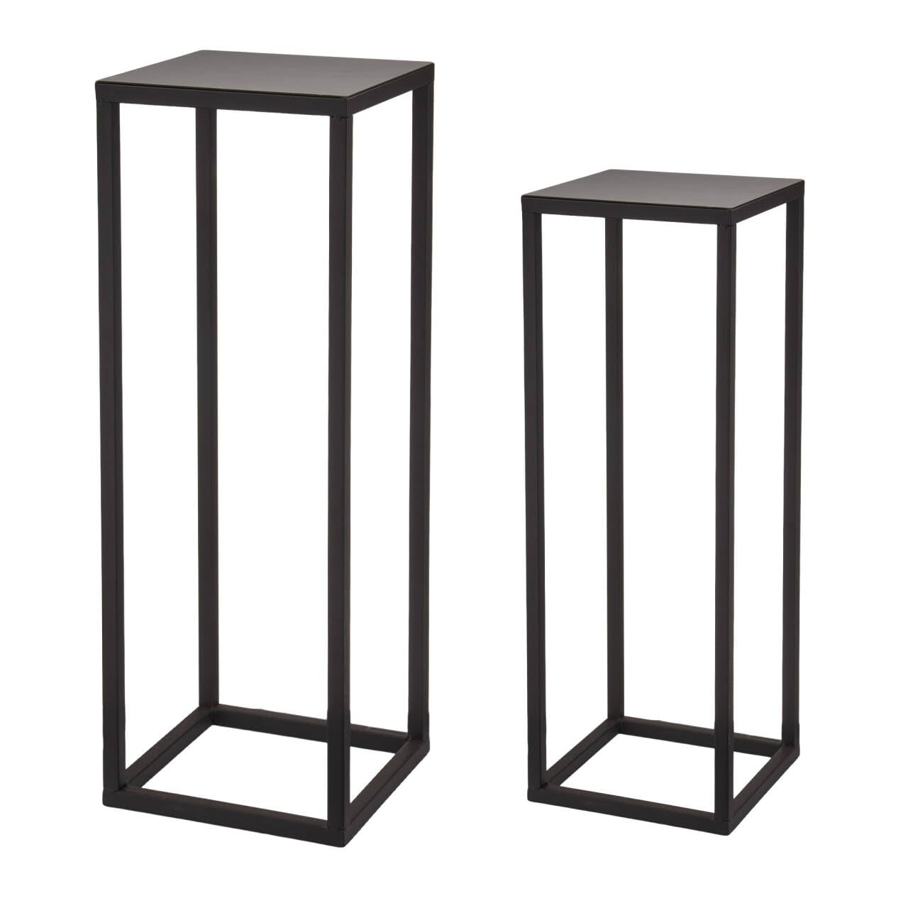 ALPOME front view of two black pedestal stands showing modern display benefit