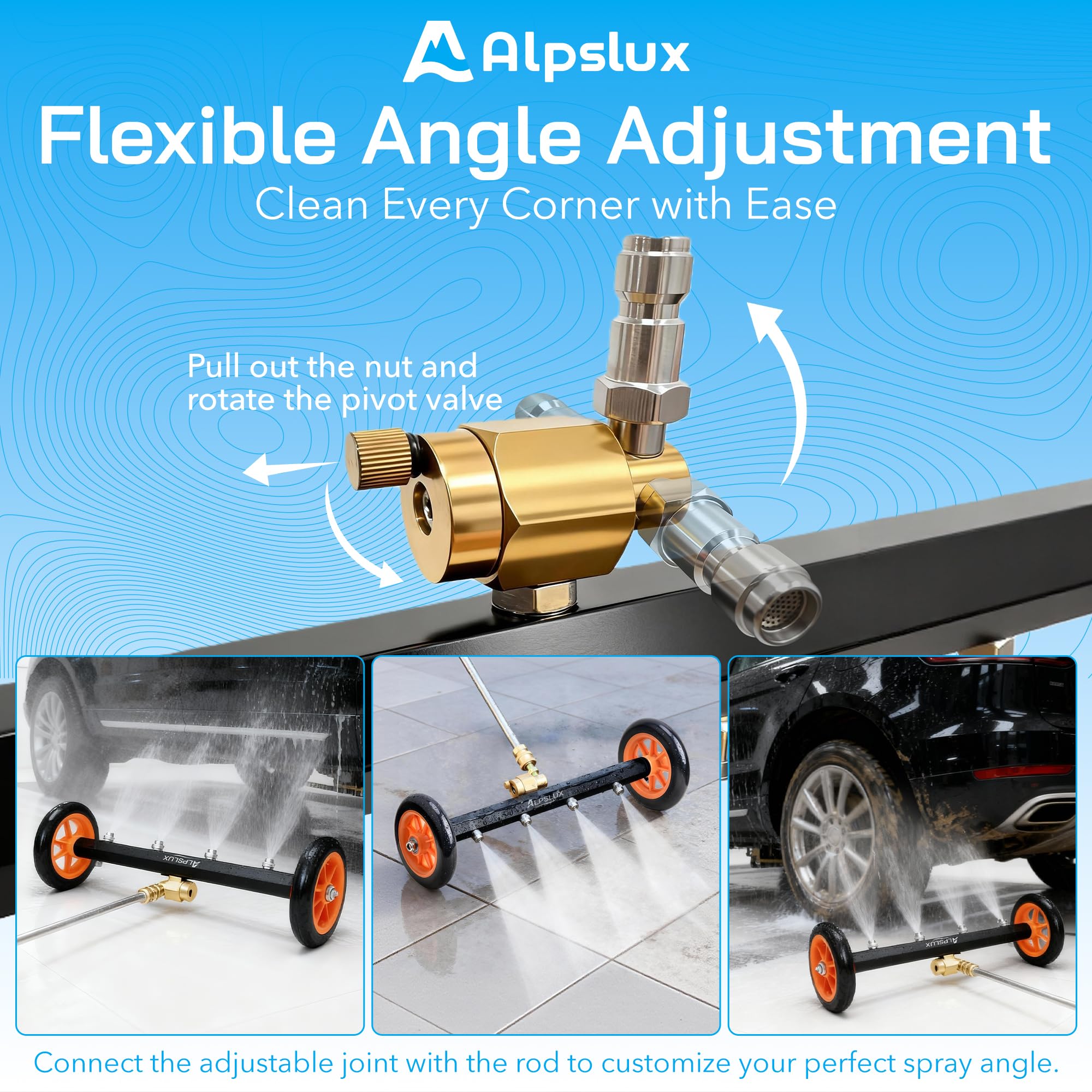 alpslux extension wands and 1/4 inch quick-connect displayed for compatibility and extended reach