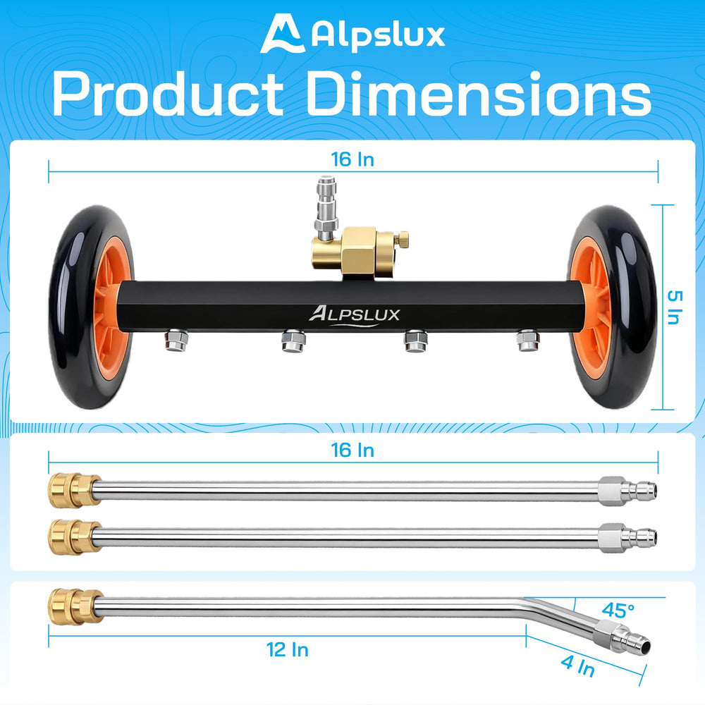 alpslux undercarriage cleaner in use under an SUV demonstrating easier access and thorough rinsing