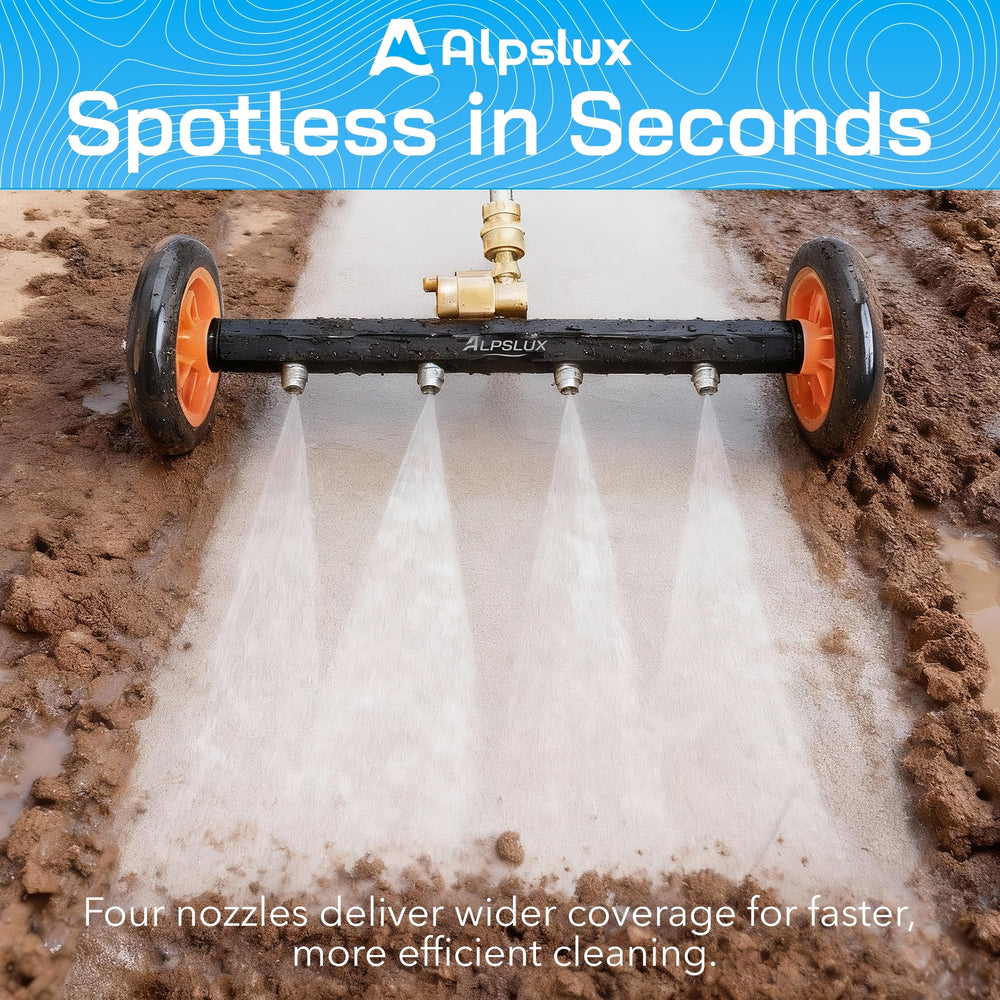alpslux tool cleaning driveway undercarriage with homeowner using it for faster maintenance