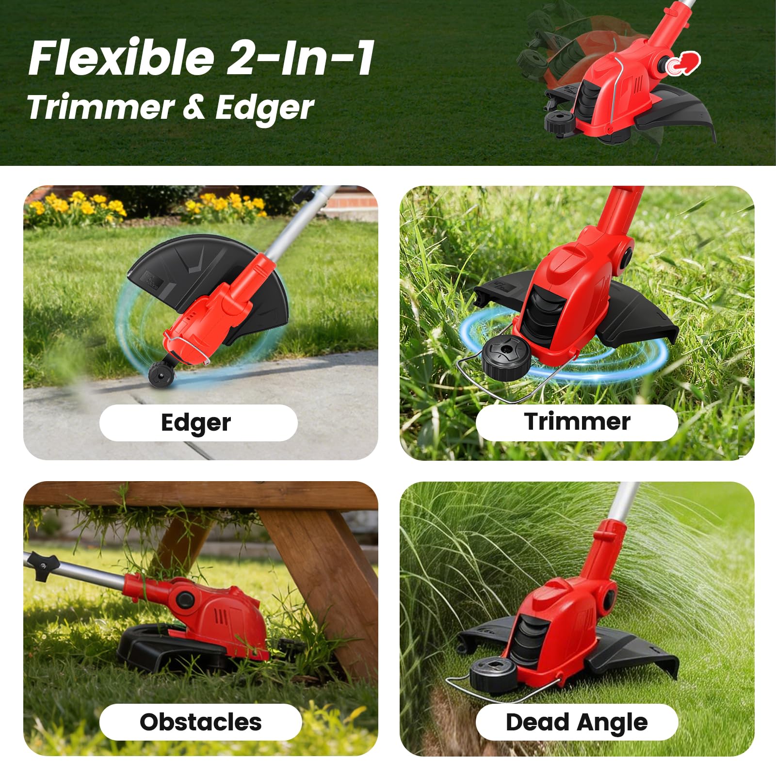 ALSO GO trimmer in use along lawn edge demonstrating fast, clean cutting