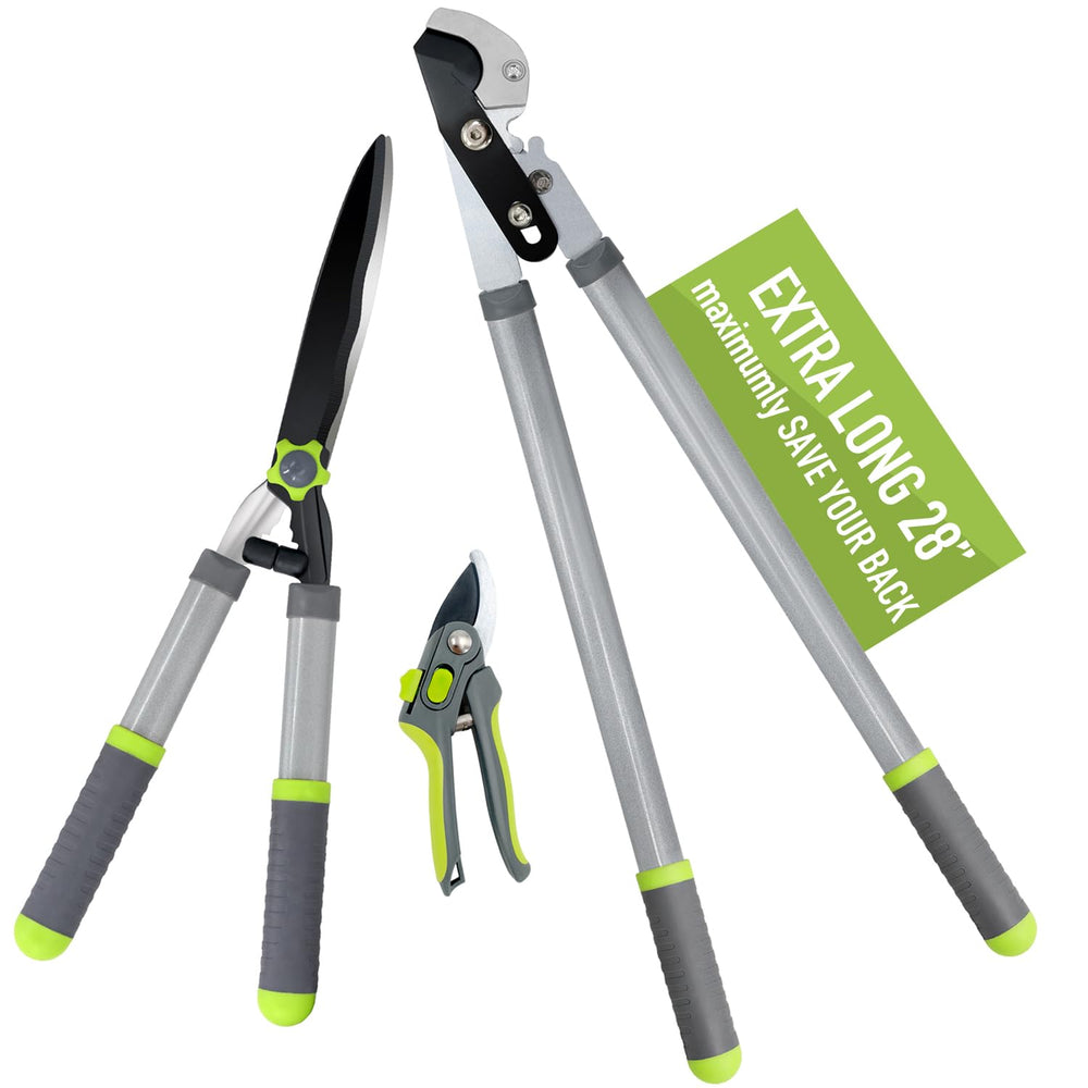 Altdorff 3-piece set front view showing included lopper, shears, pruner and packaging benefit clarity