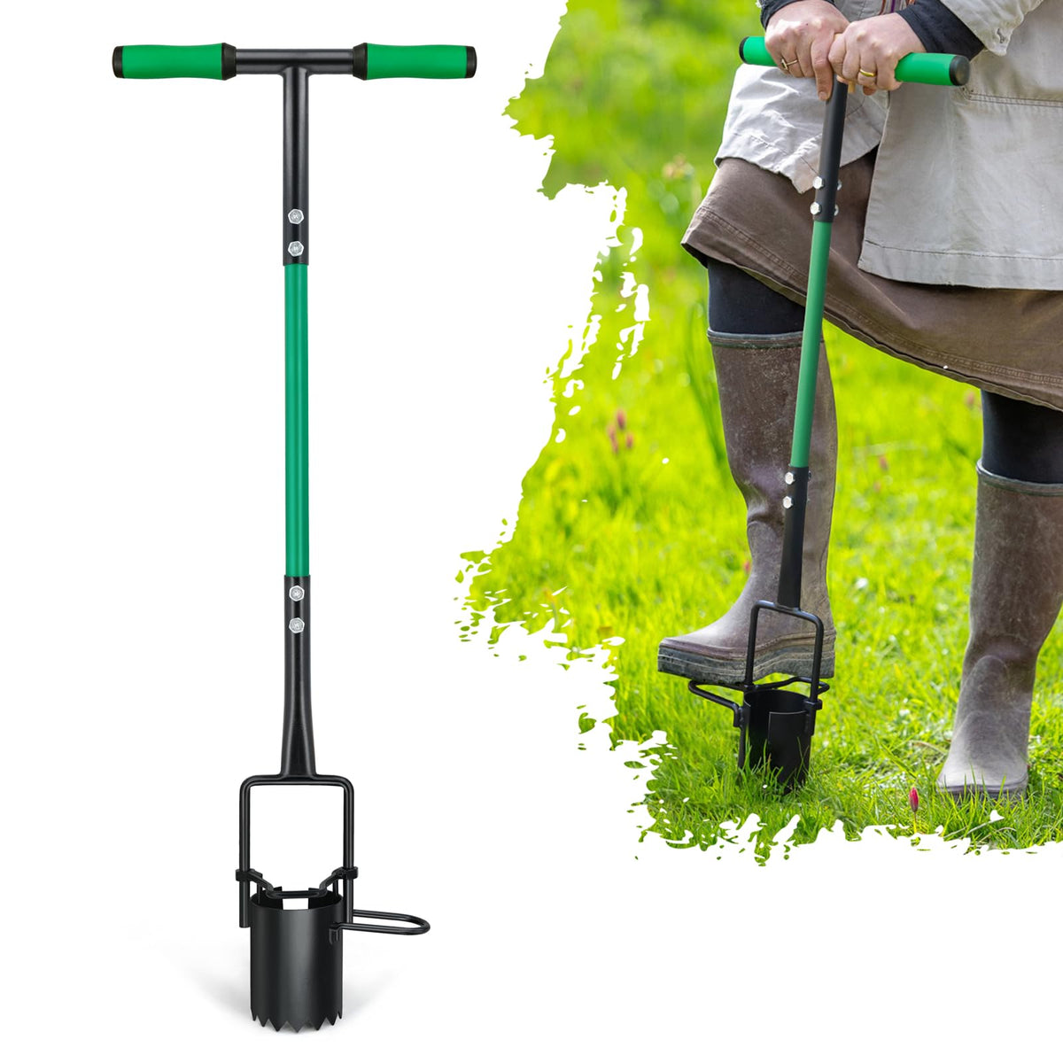Altdorff front view of long-handle bulb planter demonstrating upright use benefit