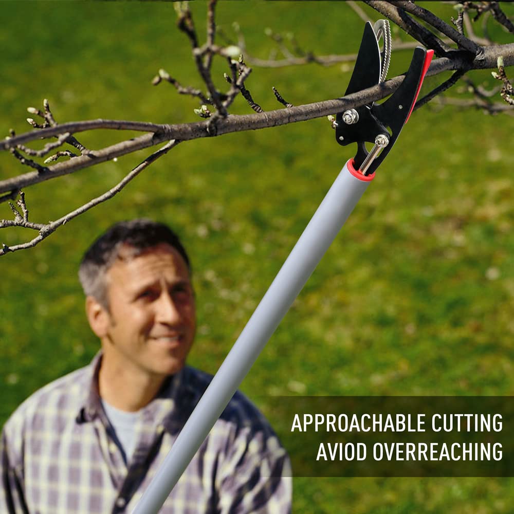 Altdorff long-reach pruner full length demonstrating 32-inch reach to reduce ladder use and extend cutting access