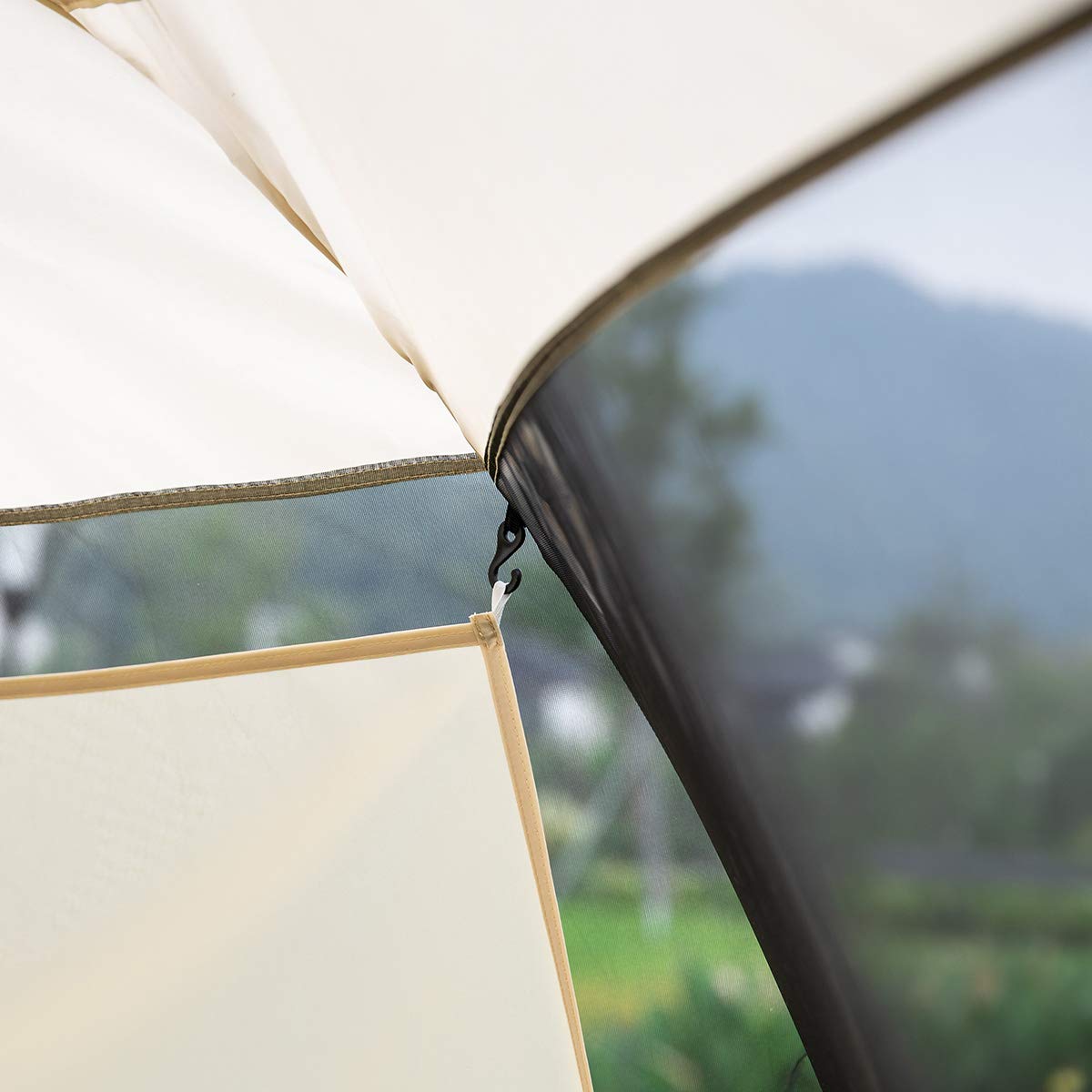Alvantor sail installed on bubble tent side demonstrating sun reduction