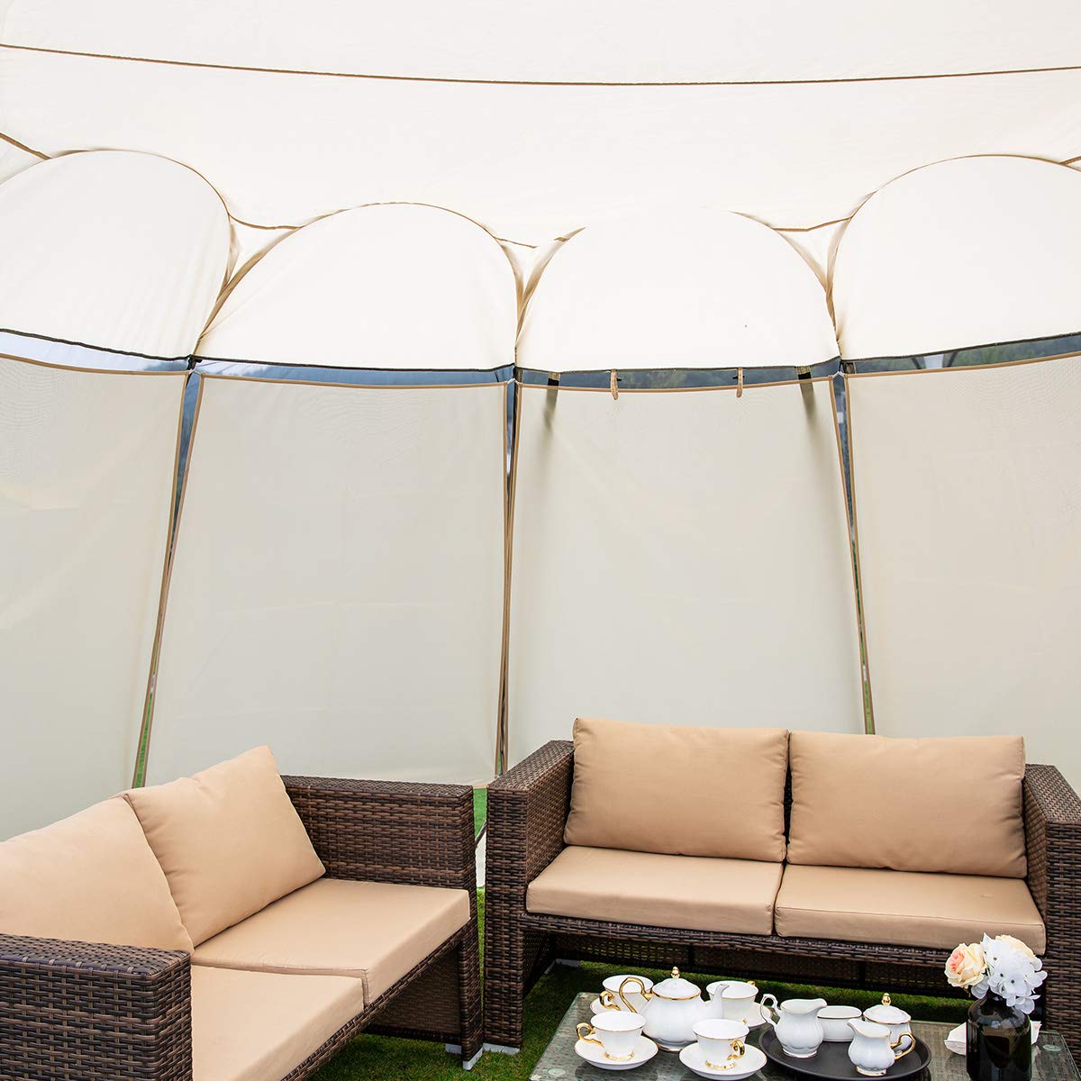 Alvantor in a backyard lifestyle scene providing shaded seating comfort