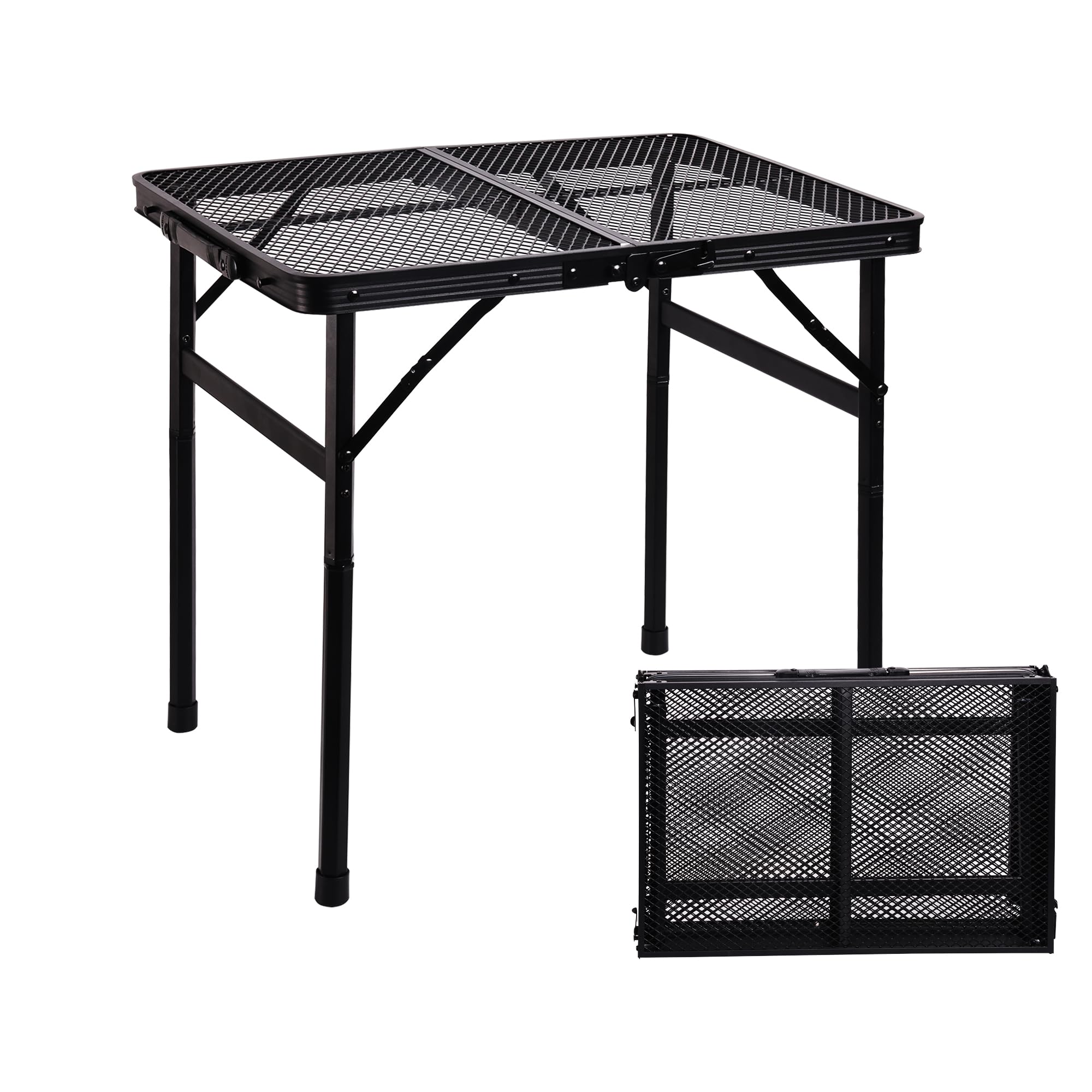 ALZEROOE front view of table open showing sturdy mesh top and frame, durable surface benefit