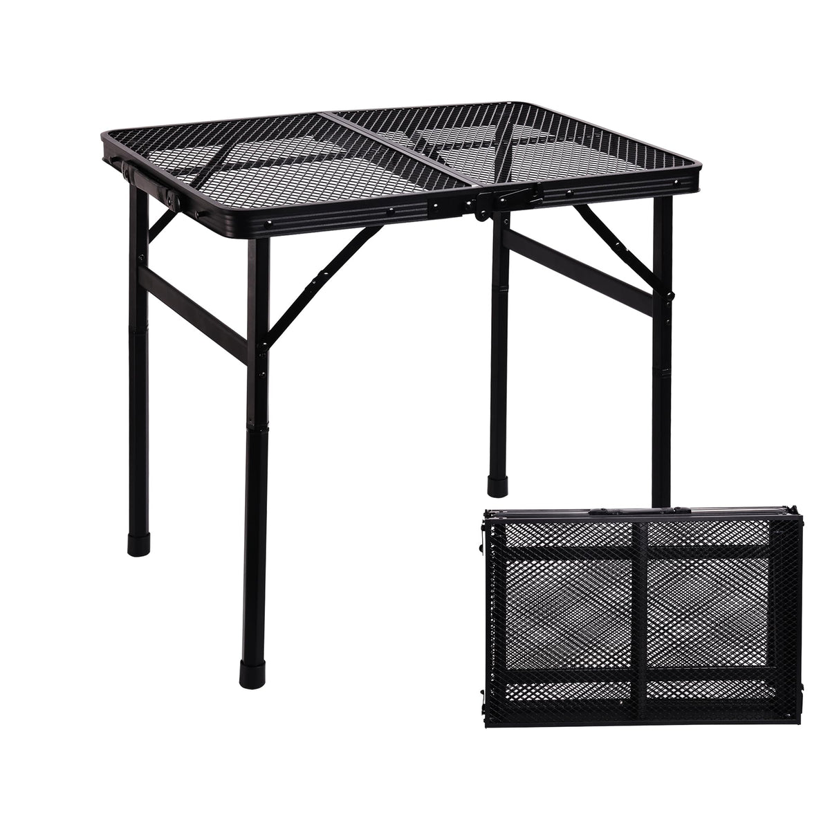 ALZEROOE front view of table open showing sturdy mesh top and frame, durable surface benefit