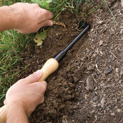 A.M. Leonard hardwood handle close-up showing weather-resistant finish for comfort