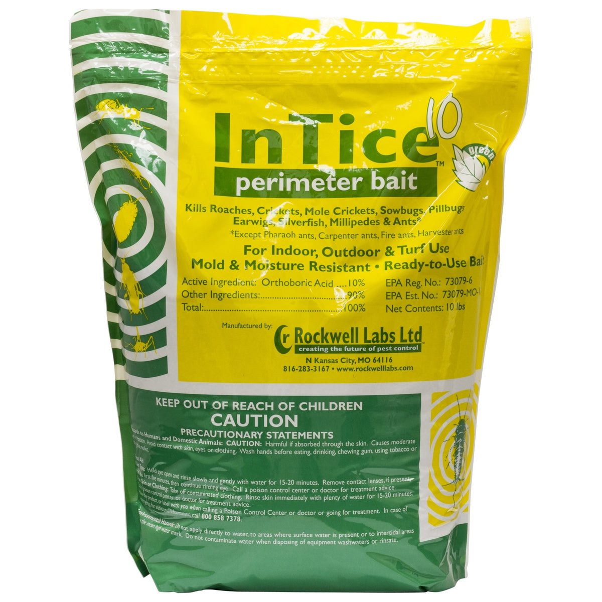 A.M. Leonard InTice 10 front view of 10 lb bag showing brand and product for perimeter pest control