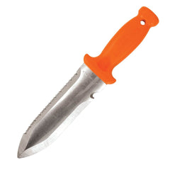 A.M. Leonard leather sheath front view protecting the blade and preventing injury
