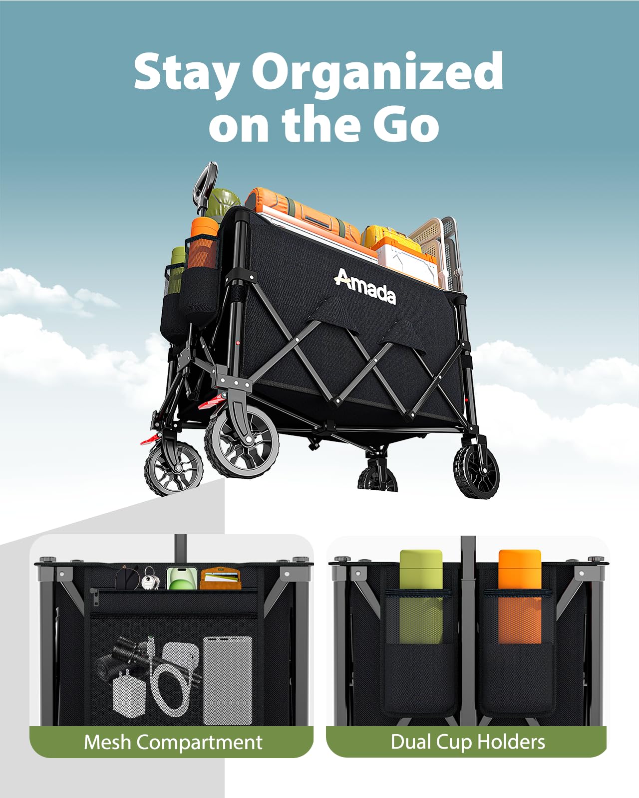 AMADA HOMEFURNISHING wagon loaded with groceries showing heavy-load capacity benefit