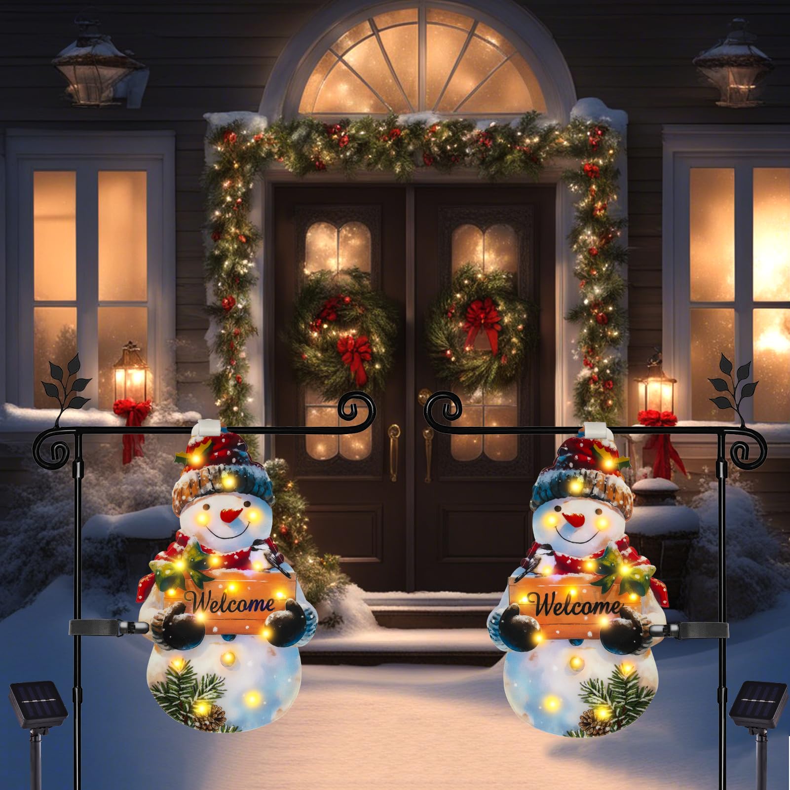 amadecohome flag in porch scene adding illuminated Christmas charm to outdoor decor