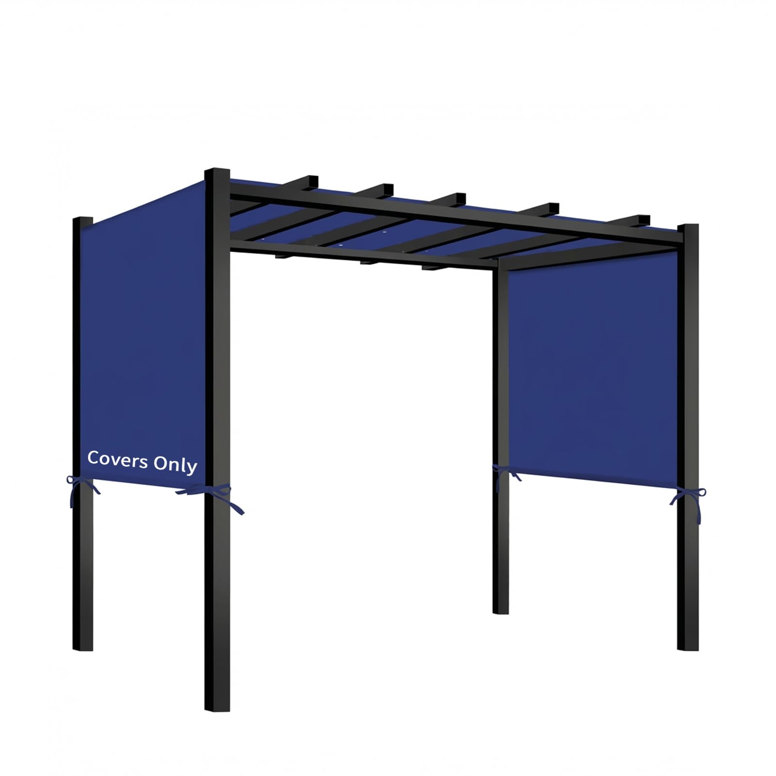 amadecohome front view of blue pergola canopy showing full coverage and clean lines