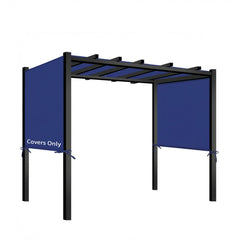 amadecohome front view of blue pergola canopy showing full coverage and clean lines