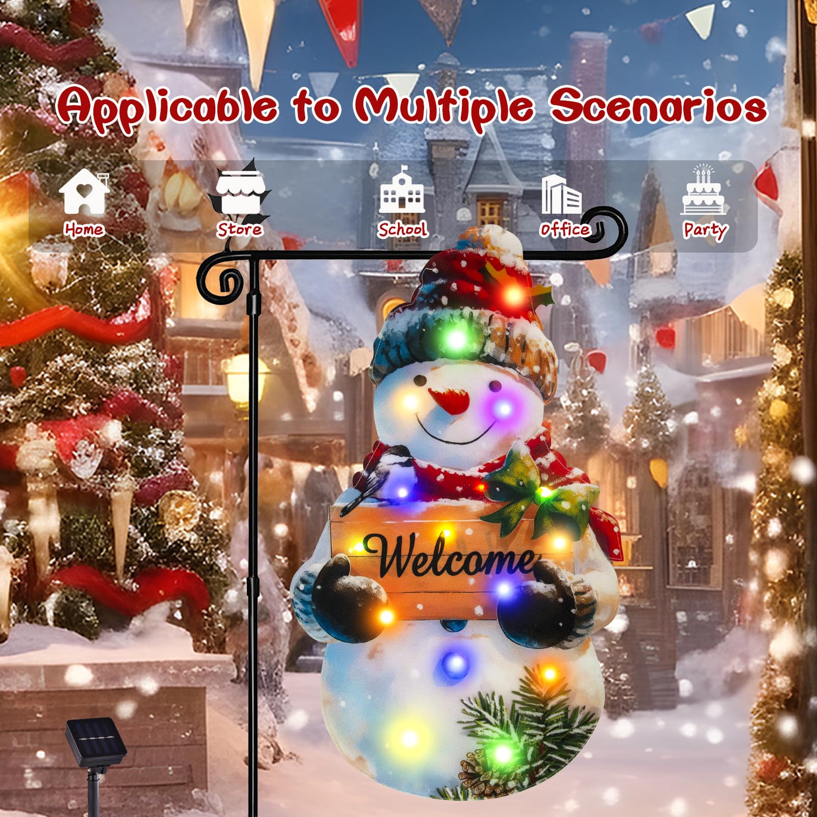 amadecohome nighttime lit display with LEDs creating colorful holiday glow for passersby