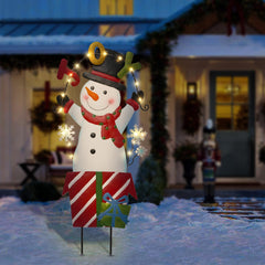 amadecohome snowman stake front view showing festive shape and instant curb appeal