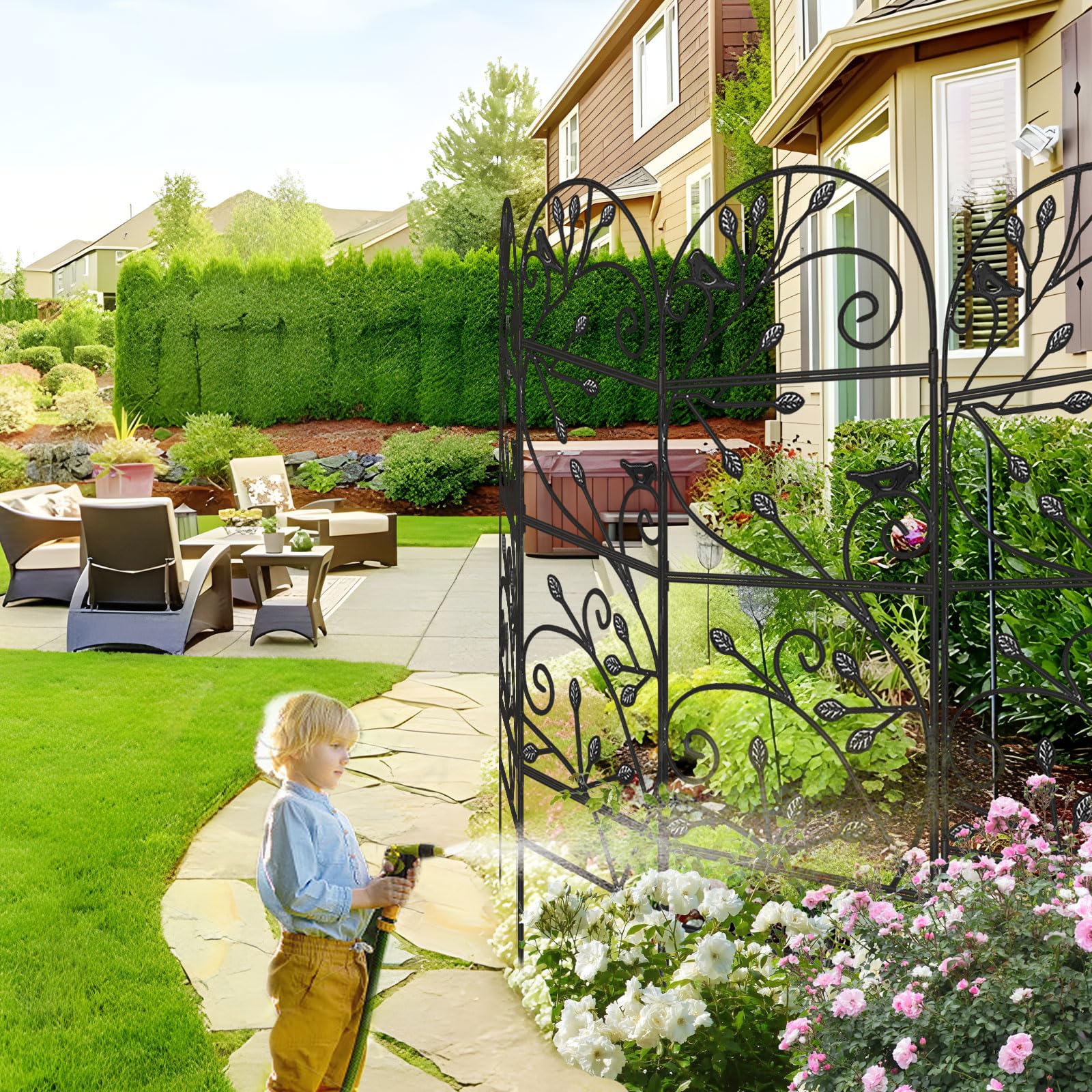 AMAGABELI arched top and leaf motif detail enhancing garden aesthetics
