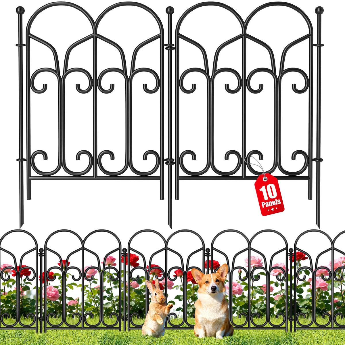 AMAGABELI front view of ten-panel fence showing full black border and neat curb appeal