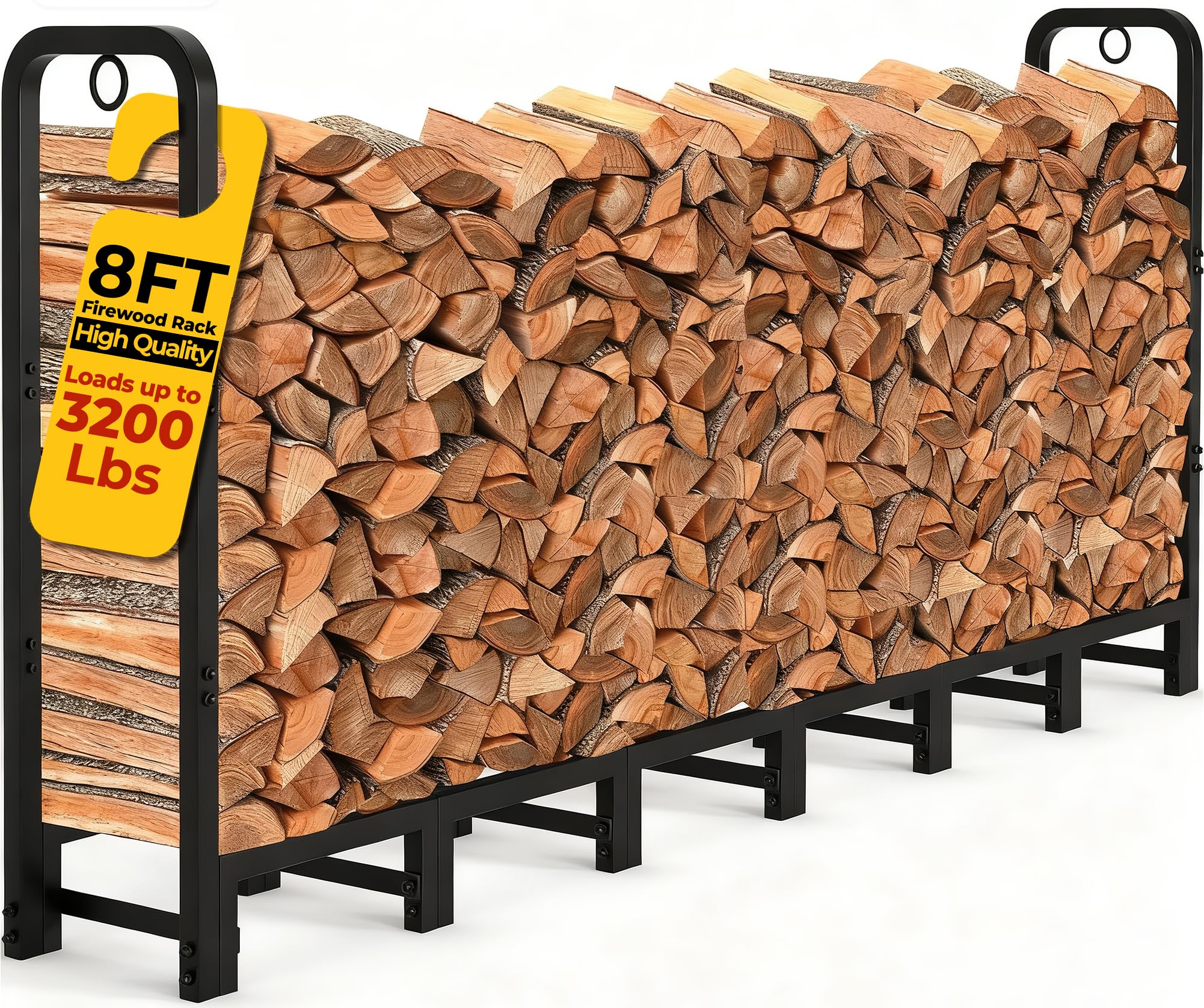 Amagabeli front view of 8ft log rack organized wood storage benefit