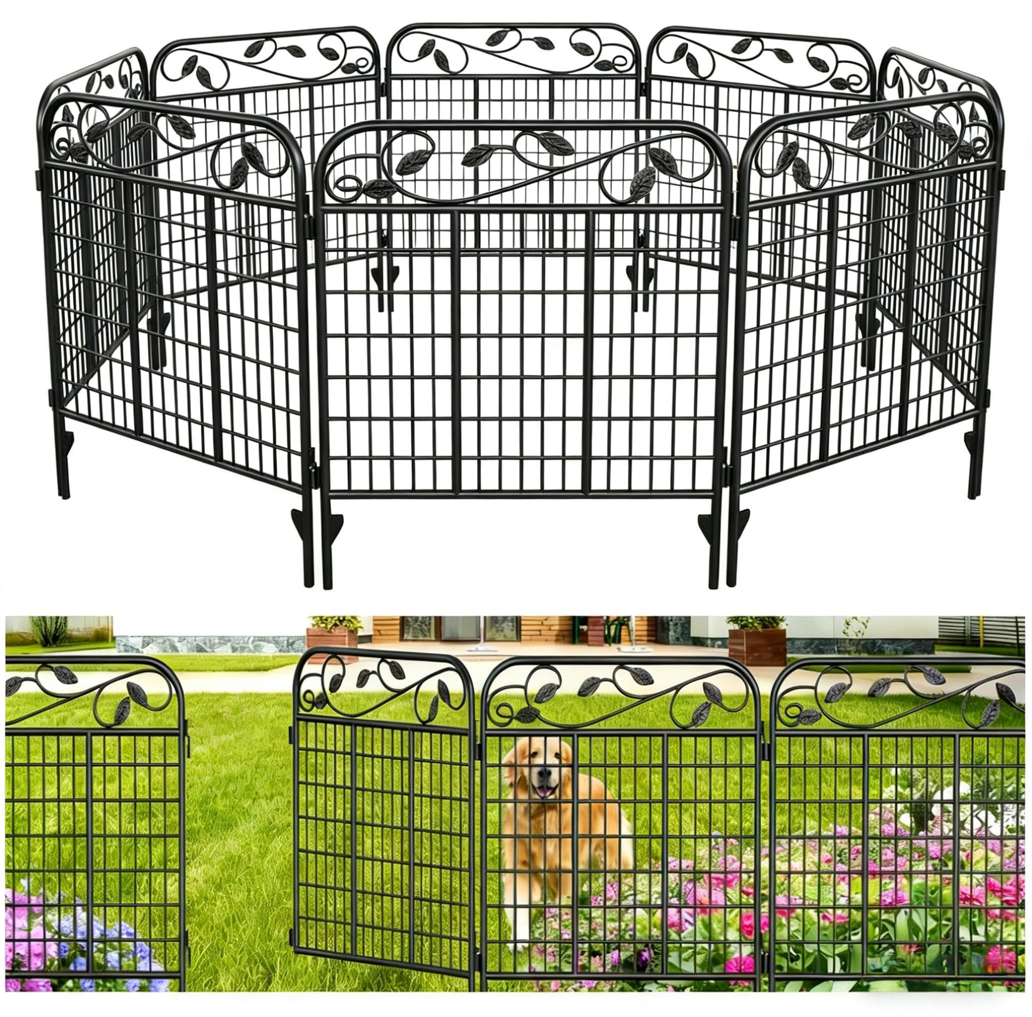 AMAGABELI front view full 12ft fence showing decorative border and durable frame benefit