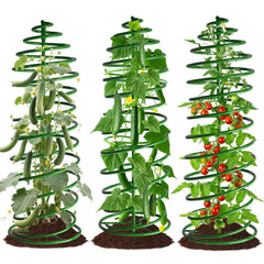 AMAGABELI front view of three 42-inch tomato cages showing compact design and balance