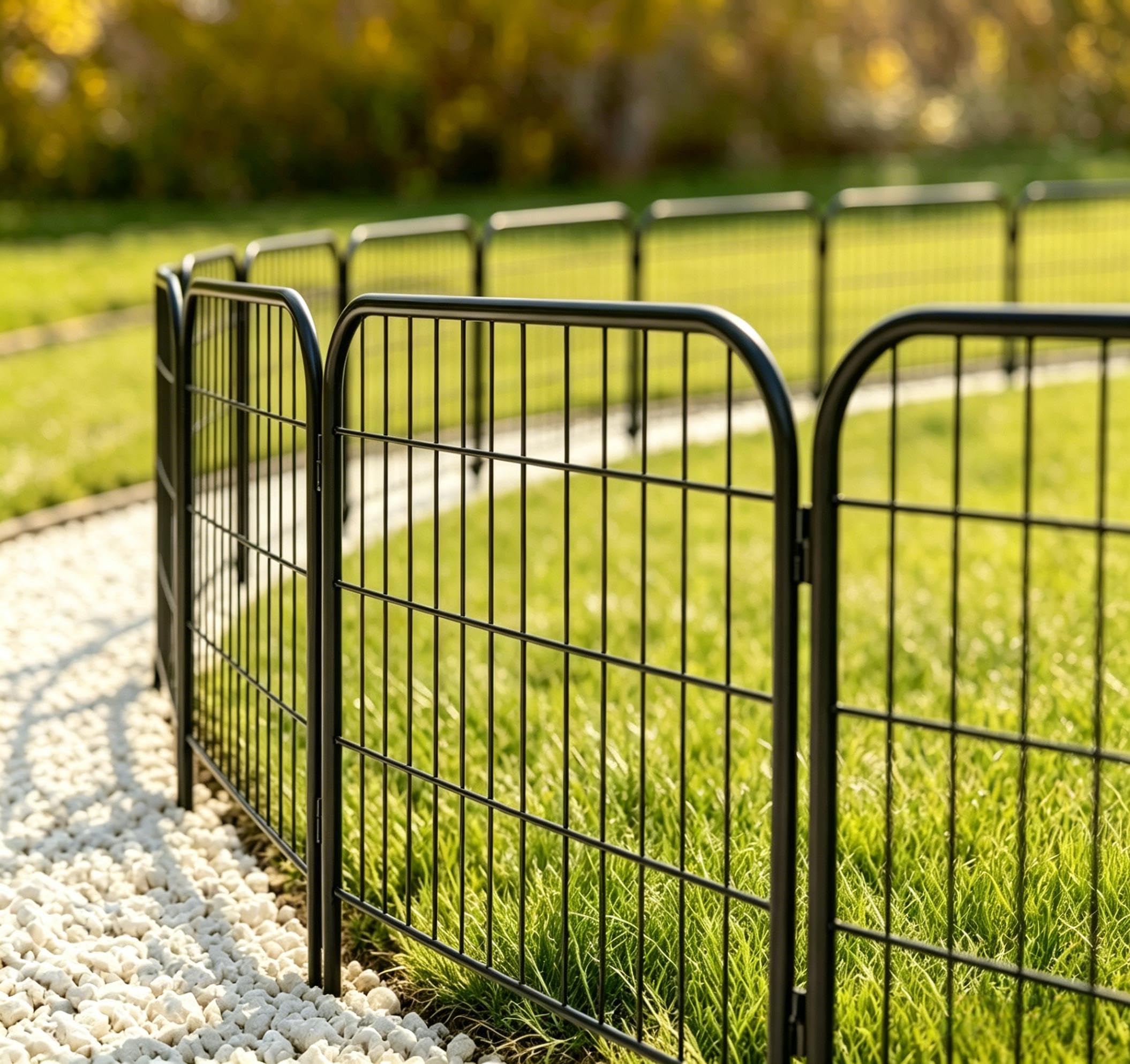 AMAGABELI front view of full 10-panel fence showing decorative border and curb appeal