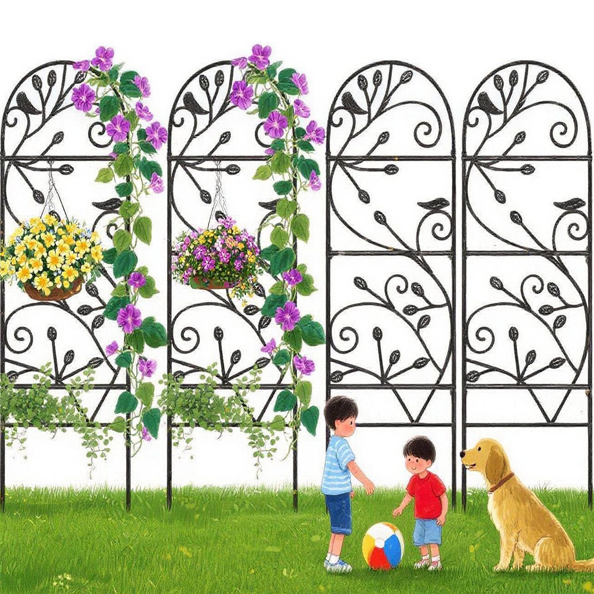 AMAGABELI front view of four trellises showing clean decorative support